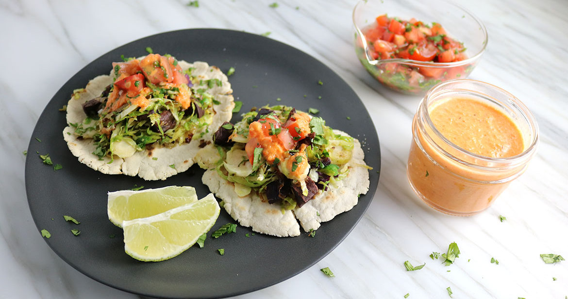 Brussels Sprout Sweet Potato Tacos